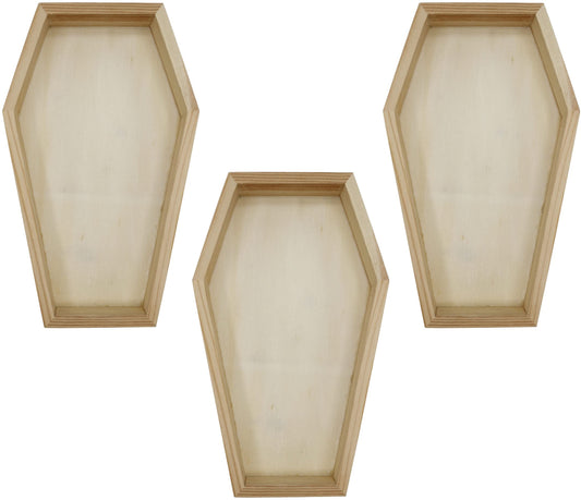 Creative Hobbies Pack of 3 of Unfinished Wood Coffin Trays - 8 Inch Coffin Shaped Serving Tray Box, Ready to Paint, Great for Candy, Keys, Candles - Perfect Halloween Craft for Kids