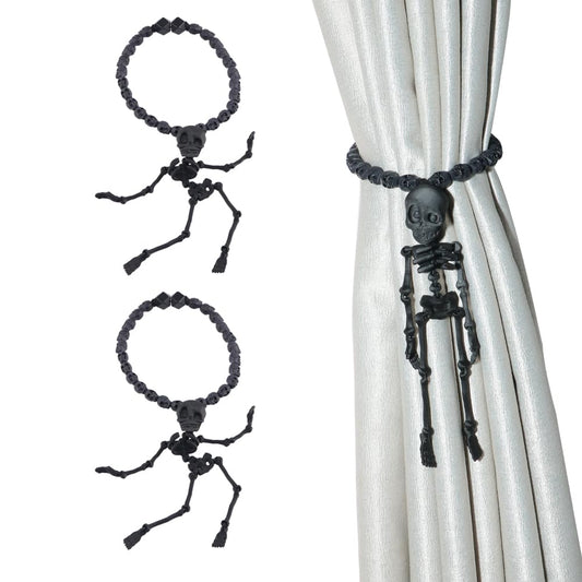 2Pcs Black Skeleton Magnetic Curtain Tieback Halloween Curtain Holdbacks Wall Curtain Ties for Halloween Decor