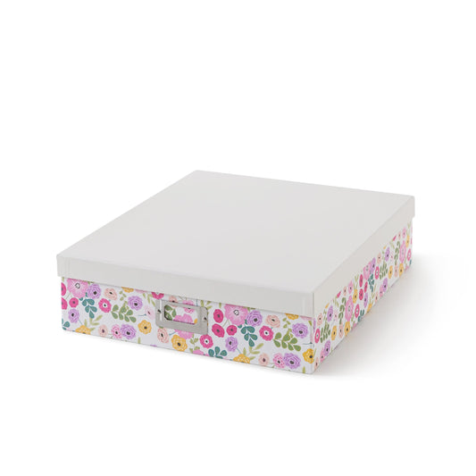Soul & Lane Scrapbooking Storage Box: 14.8 × 13.0 × 3.7 In, Large Keepsake Organizer for Photos, Memorabilia, and School Memories, Decorative Scrapbook Storage, Letter Box with Lid, Morning Garden