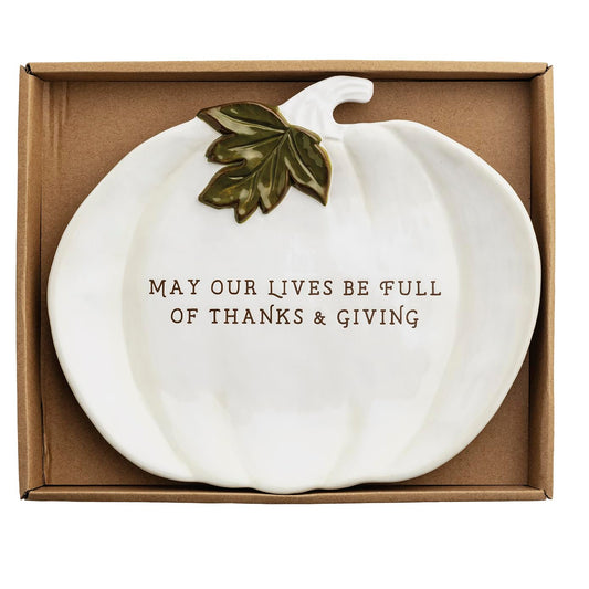 Mud Pie Thanksgiving White Pumpkin Sentiment Plate
