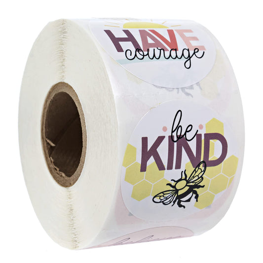 Kindness and Good Vibes Stickers / 500 Encouraging Colorful Classroom Reward Sticker Roll / 6 Alternating Motivational School Teacher Label Designs / 1.5" Round Envelope Seals/Made in The USA