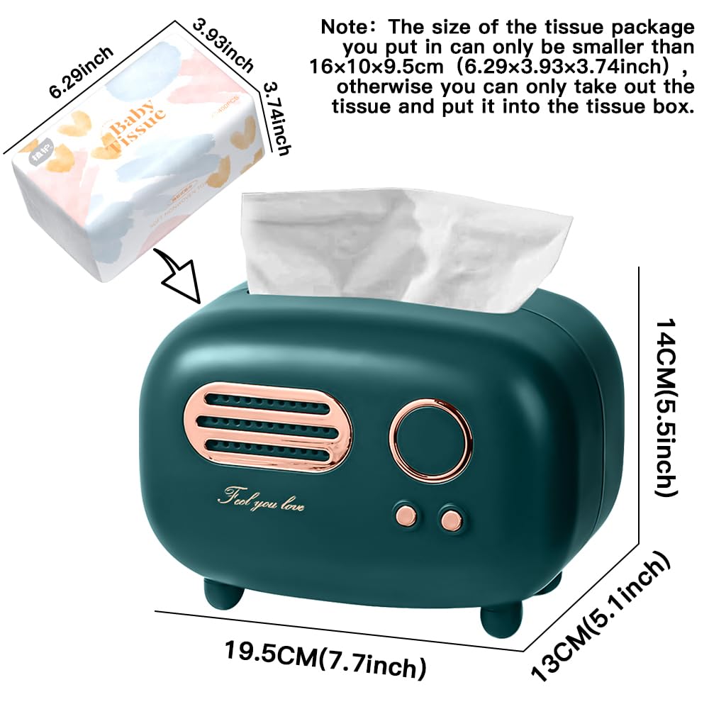 SGVAHY Retro Radio Shape Tissue Cover Box Unique Multifunction Tissue Box for Kitchen Bedroom Office Parlor Bathroom Decoration Creative Gift Tissues Cover (Retro Radio Green)