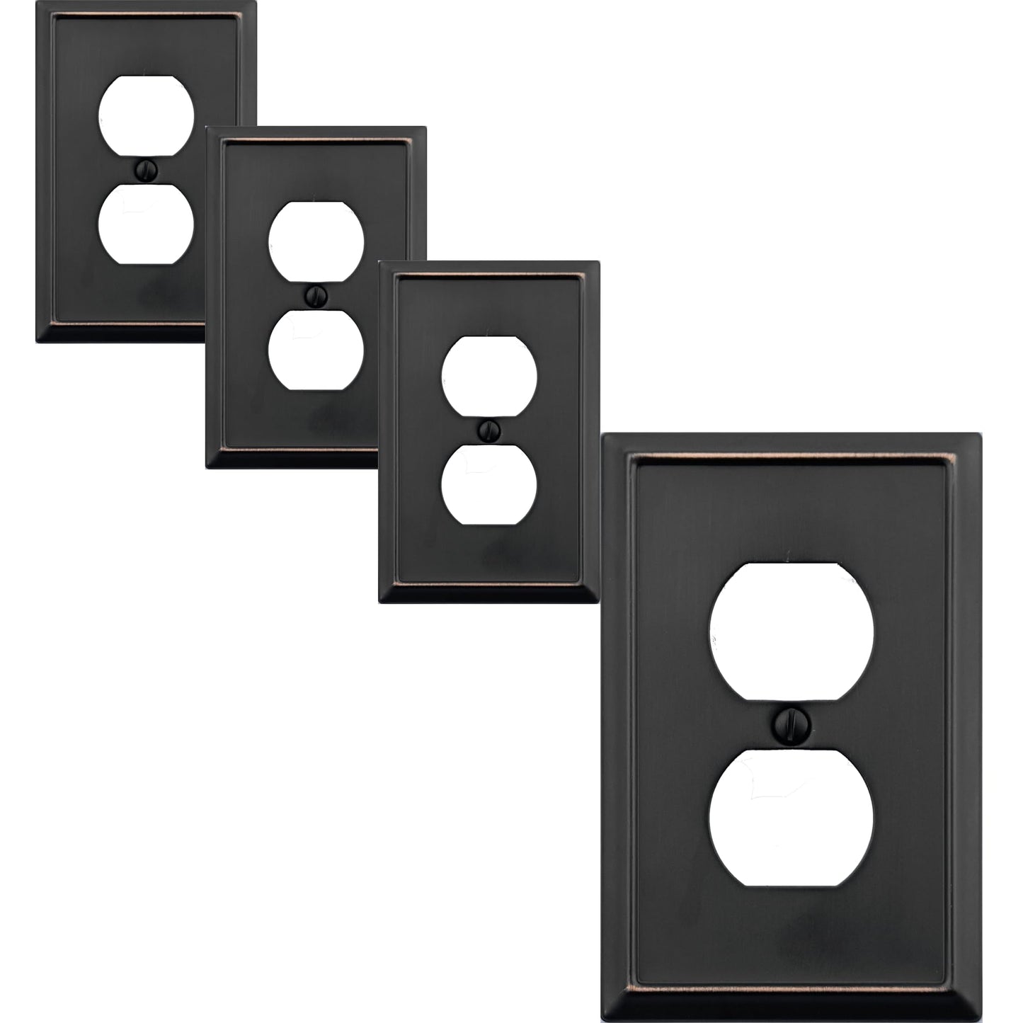 OKAWYC Single Duplex Outlet Light Switch Cover Aria Metal Wall Plate, 4-Pack Aged Bronze 1 Gang, for Receptacle Light Switch, Switch Cover Decorative Wallplate, Durable