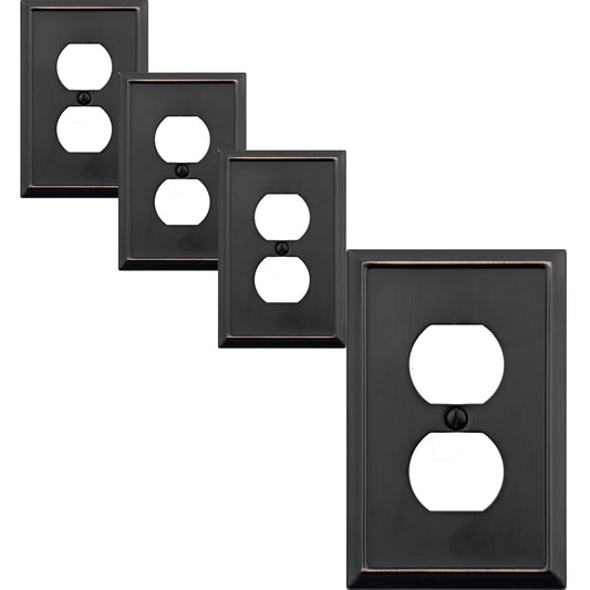 OKAWYC Single Duplex Outlet Light Switch Cover Aria Metal Wall Plate, 4-Pack Aged Bronze 1 Gang, for Receptacle Light Switch, Switch Cover Decorative Wallplate, Durable