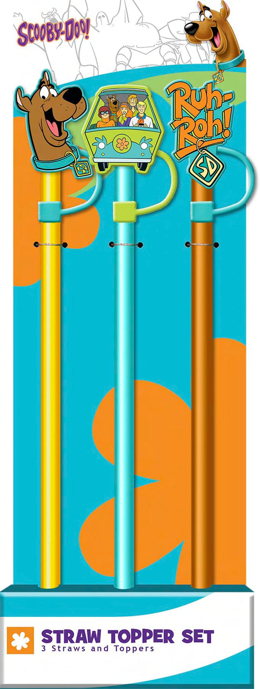 Spoontiques Scooby Doo Straw Topper Set, 3 Pack - 12.5”, BPA-Free Straws w/Silicone Charm Topper, Ideal for Water Bottles, Travel Mugs, Tumblers