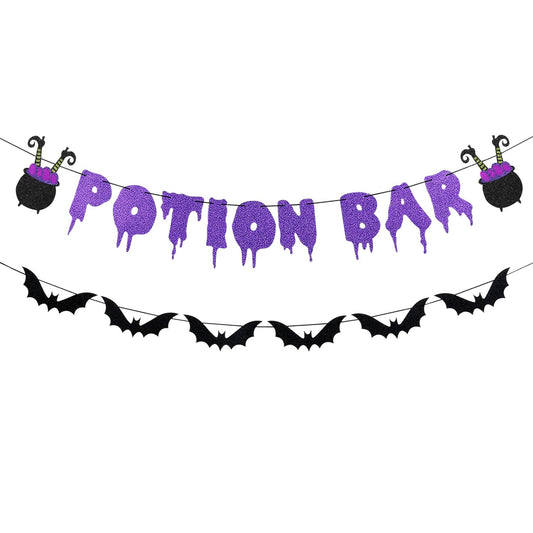 Purple Potion Bar Banner Witch Halloween Banner Potion Bar Sign Decorations for Halloween Hocus Pocus Bachelorette Witch Banner Party Decorations