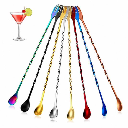 Boao 8 Pcs 10 Inch Long Bar Spoon Cocktail Spoon Stirring Mixing Stainless Steel Spiral Pattern Stirrers Spoons Dirty Soda Bar Supplies Gift for Bartender Home (Multicoloured)