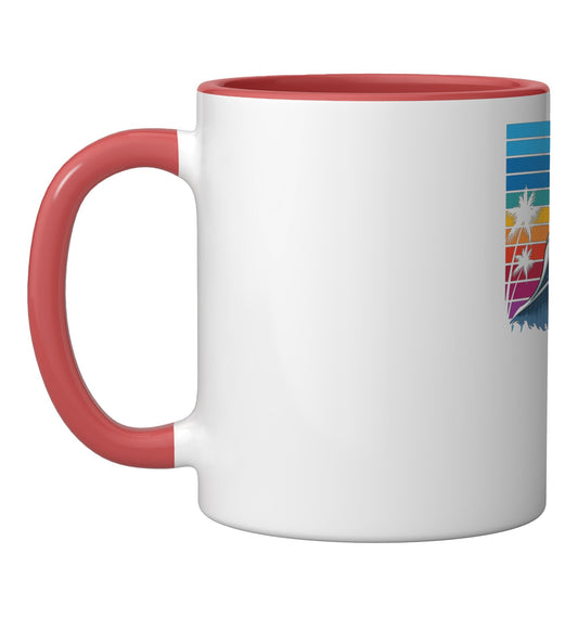 Skeleton Surfing Halloween Hawaii Hawaiian Funny Surfer Ceramic Mug, Red/White