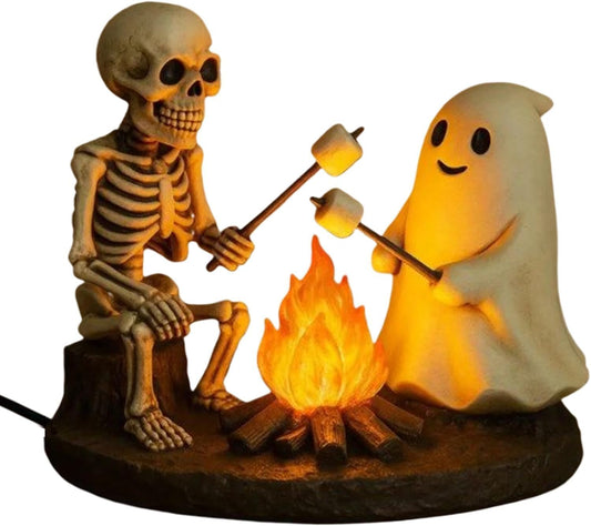 quisenti Skeleton and Ghost Bonfire Night Lamp, Halloween Cute Spooky Campfire Night Light - 3D Cute Spooky Indoor Decor for Home, Party, Gift 2025