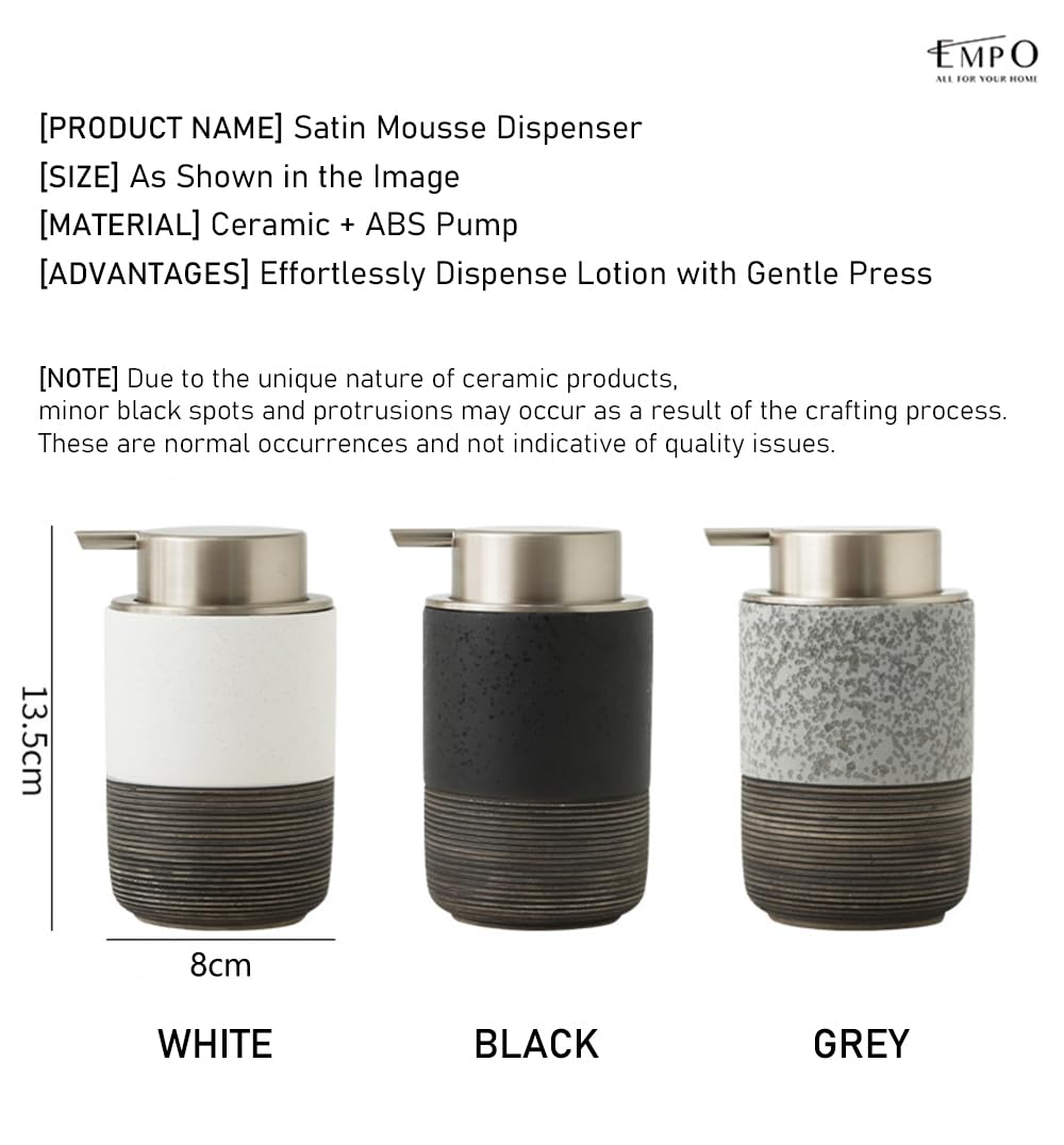 EMPO Ceramic Embossed Press Foam Hand Soap Dispenser - 300ml Large Capacity Facial Cleansing Bottle and Liquid Soap Dispenser for Kitchen Bathroom with Mousse Lotion Pump (White)