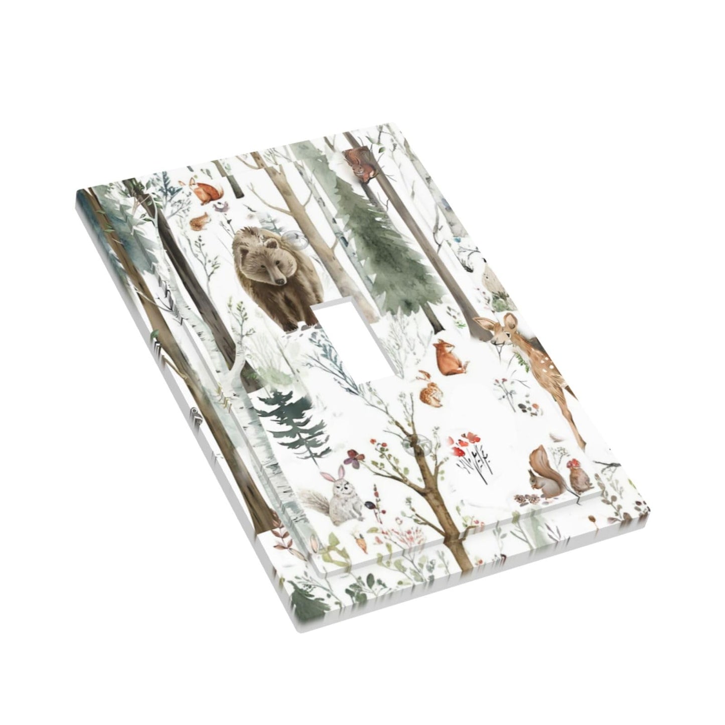 Snow Bear Fox Deer Forest Squirrel Wild Life Animal Decorative Light Switch Cover 1 Gang Single Toggle Device Electrical Faceplate Switchplates Decorator Outlet Wall Plate for Farmhouse Kids Room