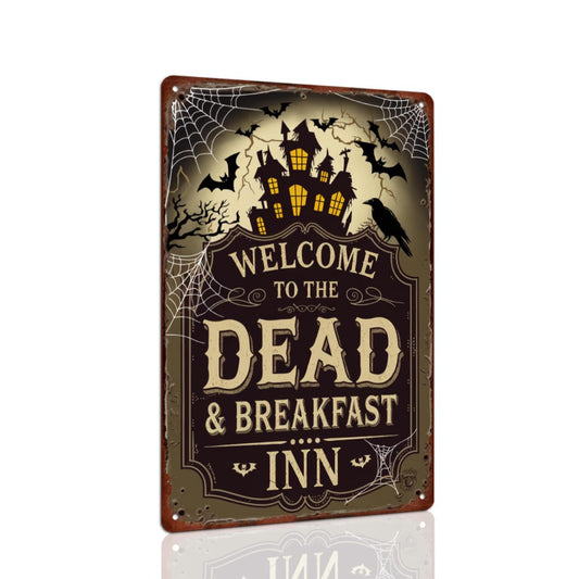 Welcome To The Dead & Breakfast Inn Halloween Metal Tin Sign Vintage Wall Decor For Kitchen, Farmhouse, Halloween Parties, And Entryways Decorative Signs & Plaques 8x12 Inch