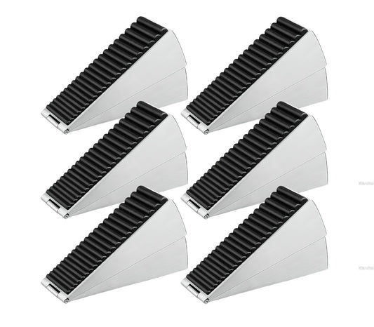 Extra Strong Grip Door Stopper - Heavy Duty Tall Metal Door Wedge with Spring Rubber Tip for Wood, Security & Office Doors (6, Silver)