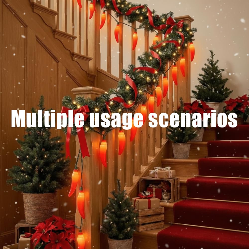 Chili Pepper String Lights,13.6FT, Outdoor Indoor Waterproof Plug-in