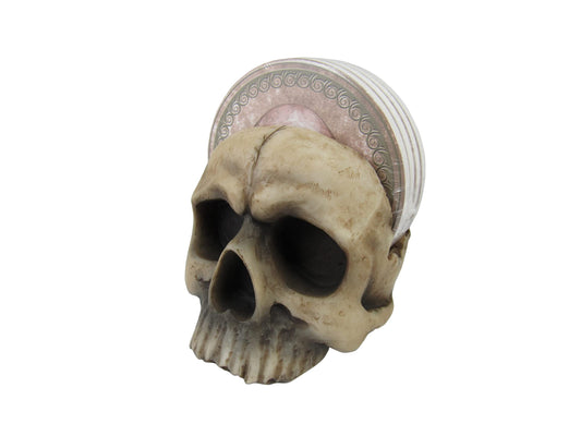 DWK Decorative Skull Holder with Drink Absorbent Coasters | 4 Piece Coasters for Drinks Absorbent with Holder Set | Goth Kitchen Accessories and Skull Bar Decor - 5"…