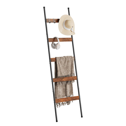 ELYKEN Blanket Ladder, 5-Tier Towel Rack, Wall-Leaning Quilt Holder