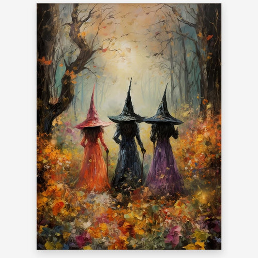 KTSIM Vintage Halloween Wall Art-Three Witches Poster For Home Party Wall Decor-Fall Spooky Witchy Art Canvas Print Picture For Room Farmhouse Cottage Halloween Decor