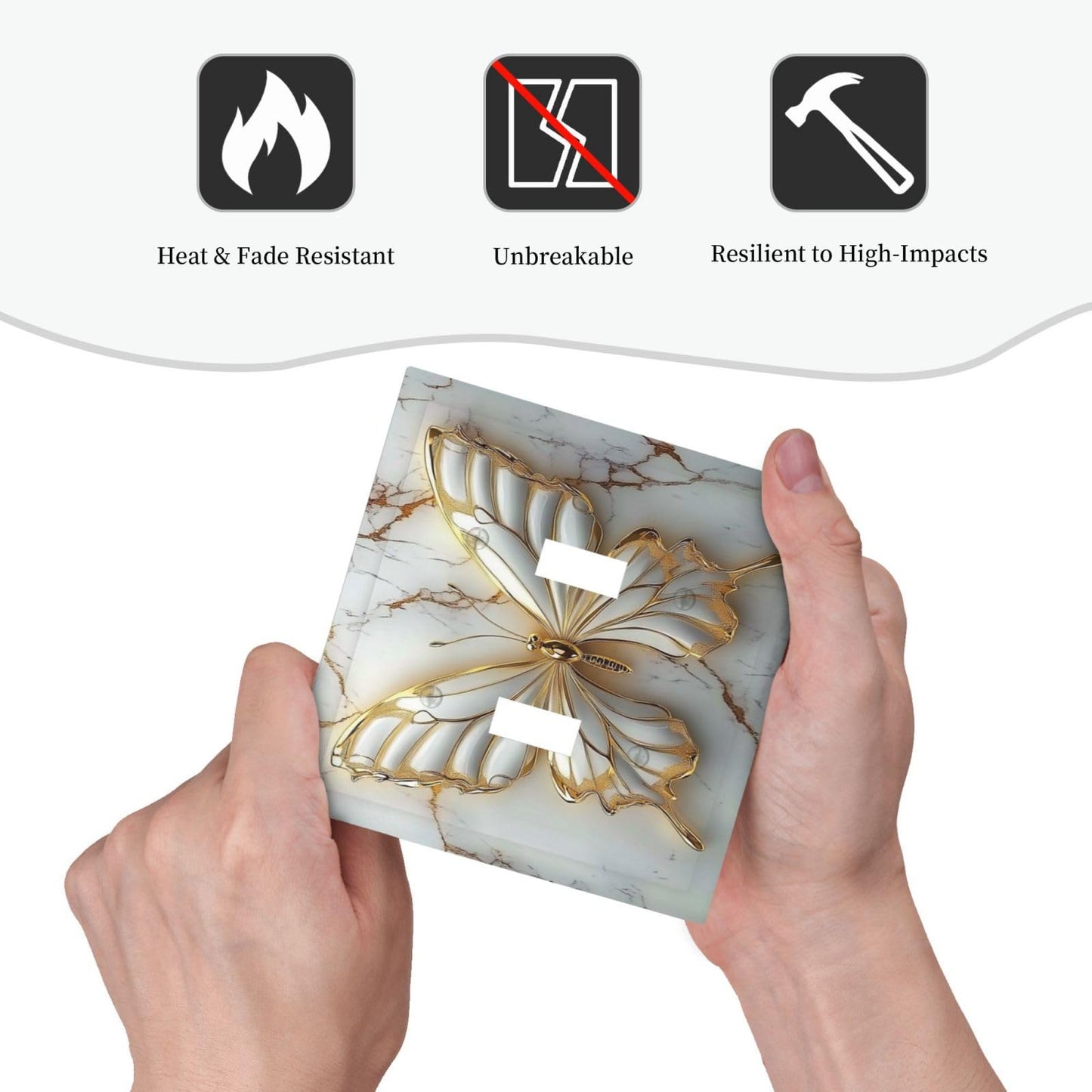 OILbiexn Decorative Light Switch Cover White Gold Abstract Modern Marble Butterfly 2 Gang Double Toggle Wall Plates Switch Plate Electrical Outlet Cover Decora Switch Plate for Bathroom Kitchen Decor