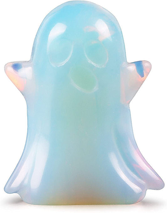 Artistone 1.7" Opalite Ghost Crystal Figurines Decor Statue Hand-Carved Polished Gemstone Ghost Sculpture Reiki Healing Stones for Halloween Carnival Party Decoration(Gift Box)