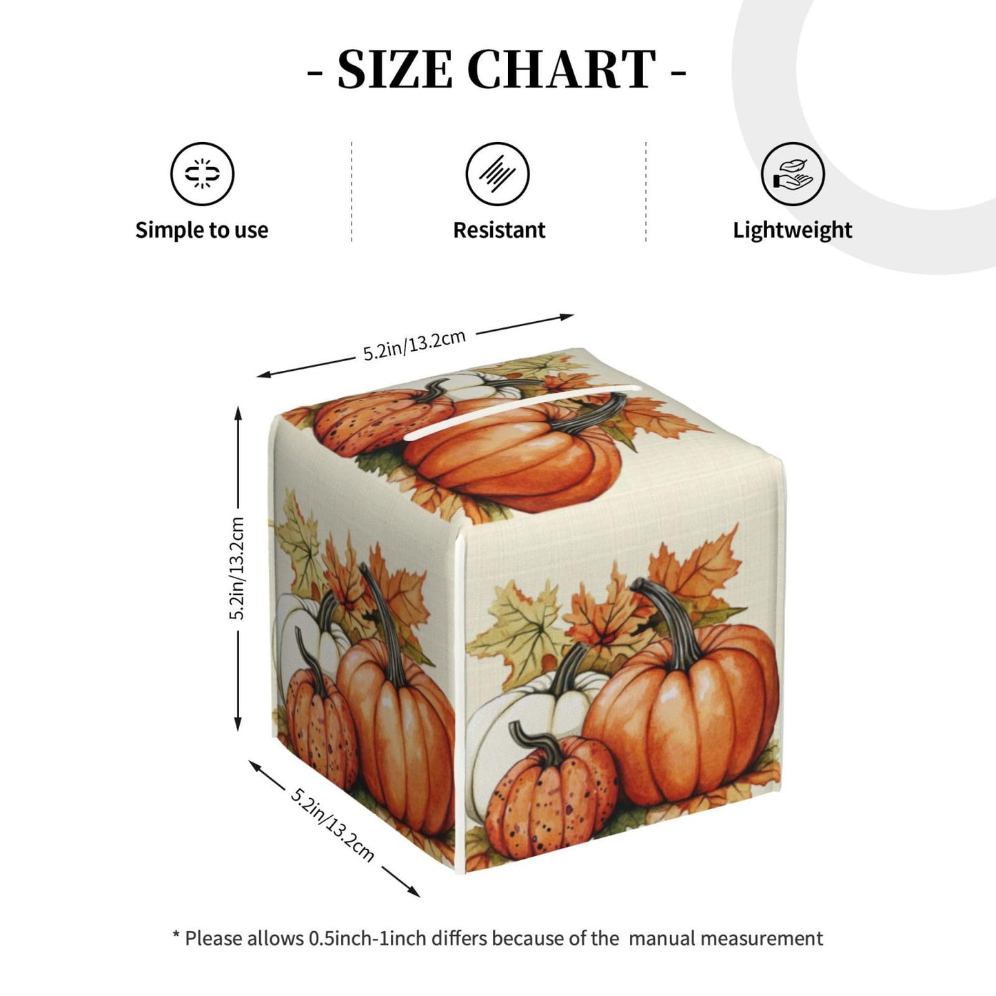 Pumpkins Fall Tissue Box Cover Autumn Leaves Square Leather Tissue Case Holder Facial Paper Organizer Decorative for Tabletop Night Stands Desk Bathroom Kitchen Car Office Home Decor