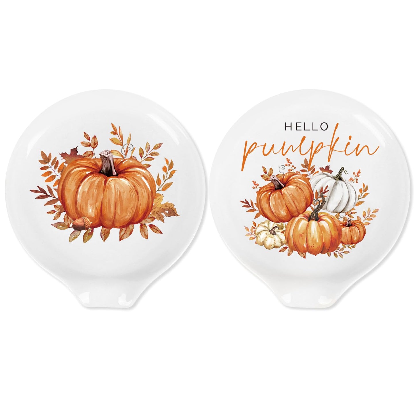 Whaline 2 Pcs 4.7 Inch Fall Ceramic Spoon Rest Small Orange Pumpkin Coffee Spoon Holder for Autumn Thanksgiving Coffee Stirrers Teaspoon Bar Accessories