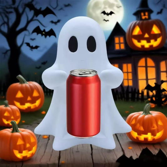 Bokynu Ghost Figurine Holding Coke Table Decor, Replaceable Can Holder Halloween Cute Desktop Ghost Statue Decoration, Fun and Practical