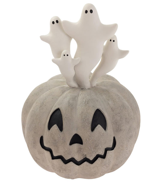 Boston International Halloween Figurine Tabletop Mantel Shelf Fall Autumn Decorations for Home, 7" x 10", Ghost & Jack-O-Lantern