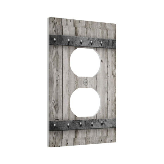 Farmhouse Grey Wood Barn Door 1 Gang Outlet Plate Duplex Decorative Outlet Covers Vintage Farmhouse Outlet Covers Electrical Receptacle Lightswitch Faceplate Rustic Wood 5"" X 3"（Plastic ）