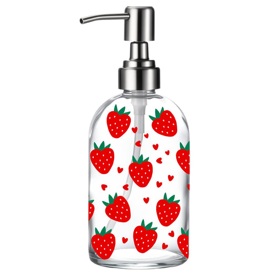 Simple Glass Soap Dispenser with Rust Proof Pump,Kitchen Dish soap Dispenser for Kitchen Shower(Strawberry)