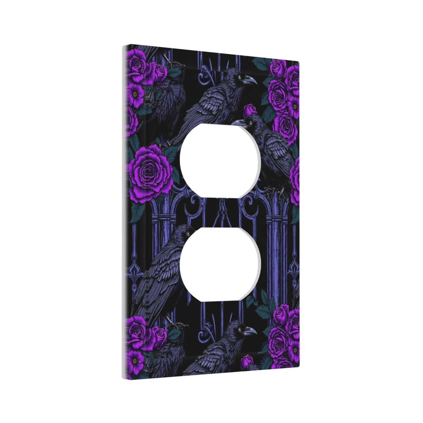 Naiqadnehz Outlet Covers Gothic Style Crow Purple Flowers 1 Gang Duplex Electrical Receptacle Faceplate Light Switch Cover Wall Plate Decorative Switch Plates for Bedroom living Room Decor