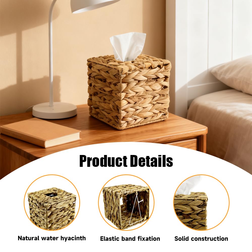 1 Pcs Handwoven Water Hyacinth Square Tissue Box Cover