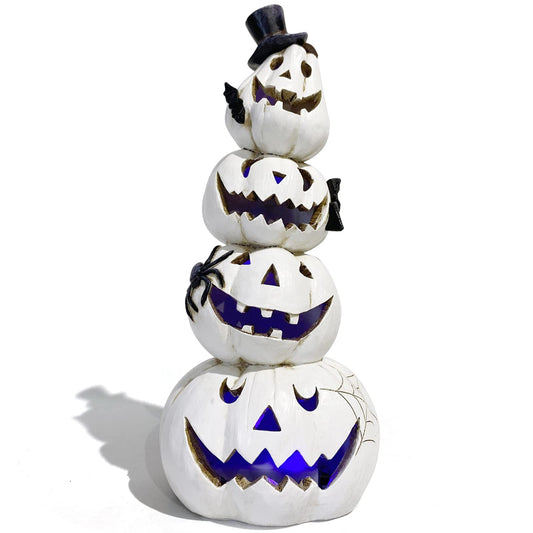 Hodao Halloween Pumpkin Decorations Indoor Halloween Decorations Clearance for Table/Window/Present Box/Gift/Courtyard Corridor (White Stacked Pumpkins)…