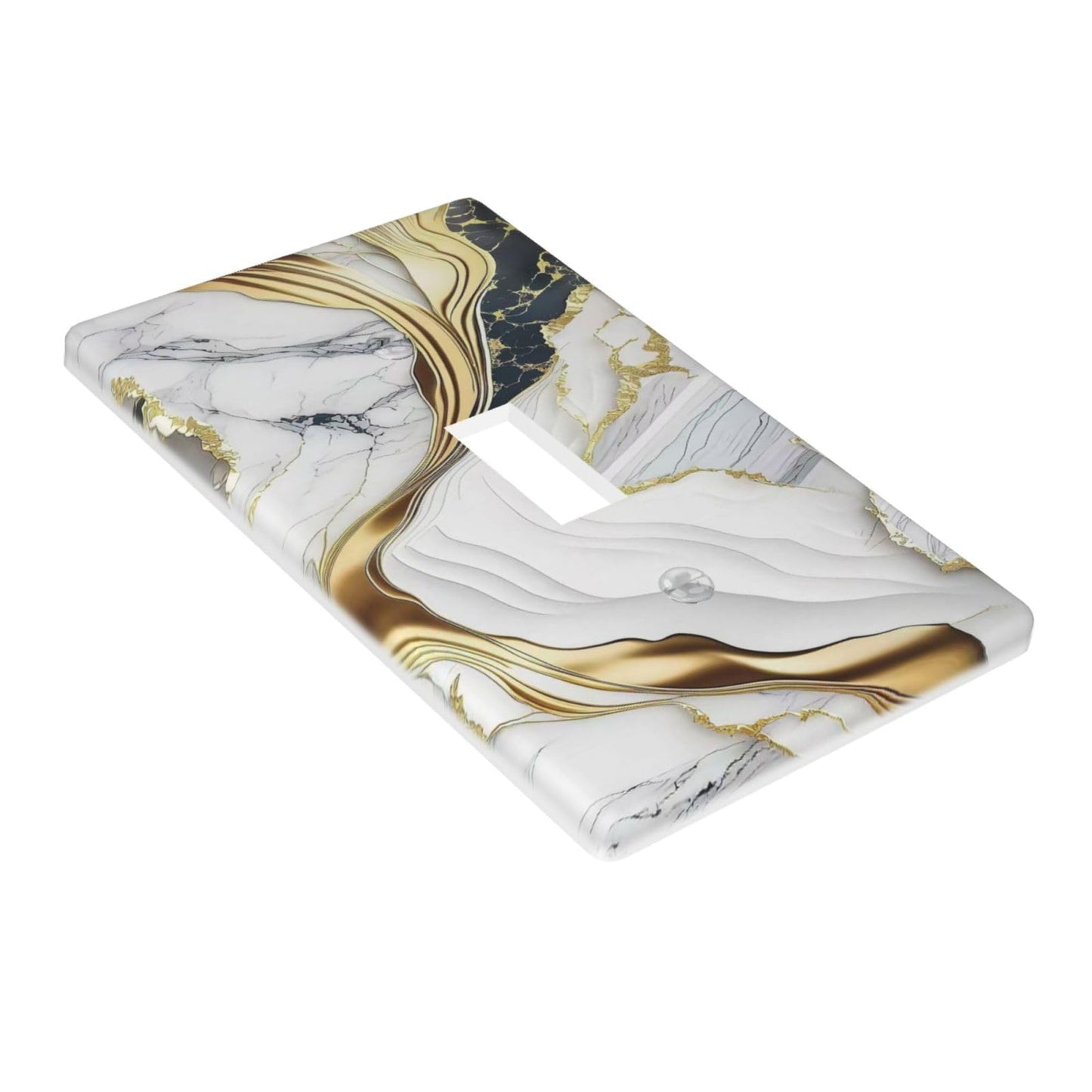 Decorative Art Light Switch Covers,1 Gang Single Toggle,Wall Plate,Switchplate Electrical Faceplate,Gold Black White Marble Texture 3D Embossed Finish