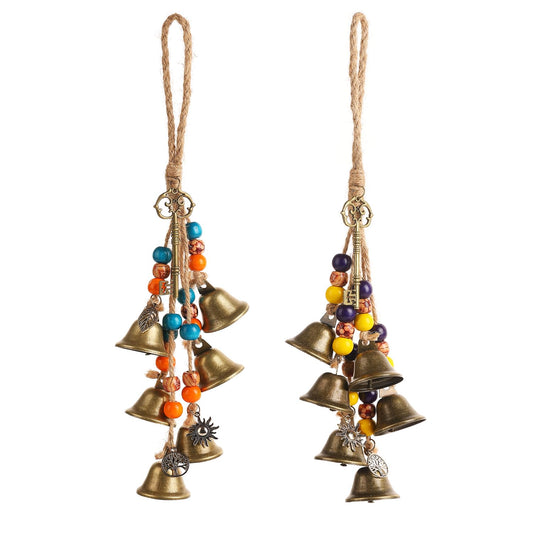 2 Pieces Witch Bells for Door Knob for Protection Handmade Decorative Door Hanging Bell Witch Wind Chimes for Boho Home Room Decor(Colorful)