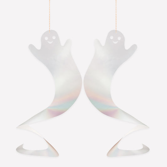 Meri Meri Halloween Spinning Ghost Hanging Decorations (Pack of 10), 20" Tall, Includes Hanging Twine, Easy to Hang, Double Sided Silver Foil Halloween Party Decorations