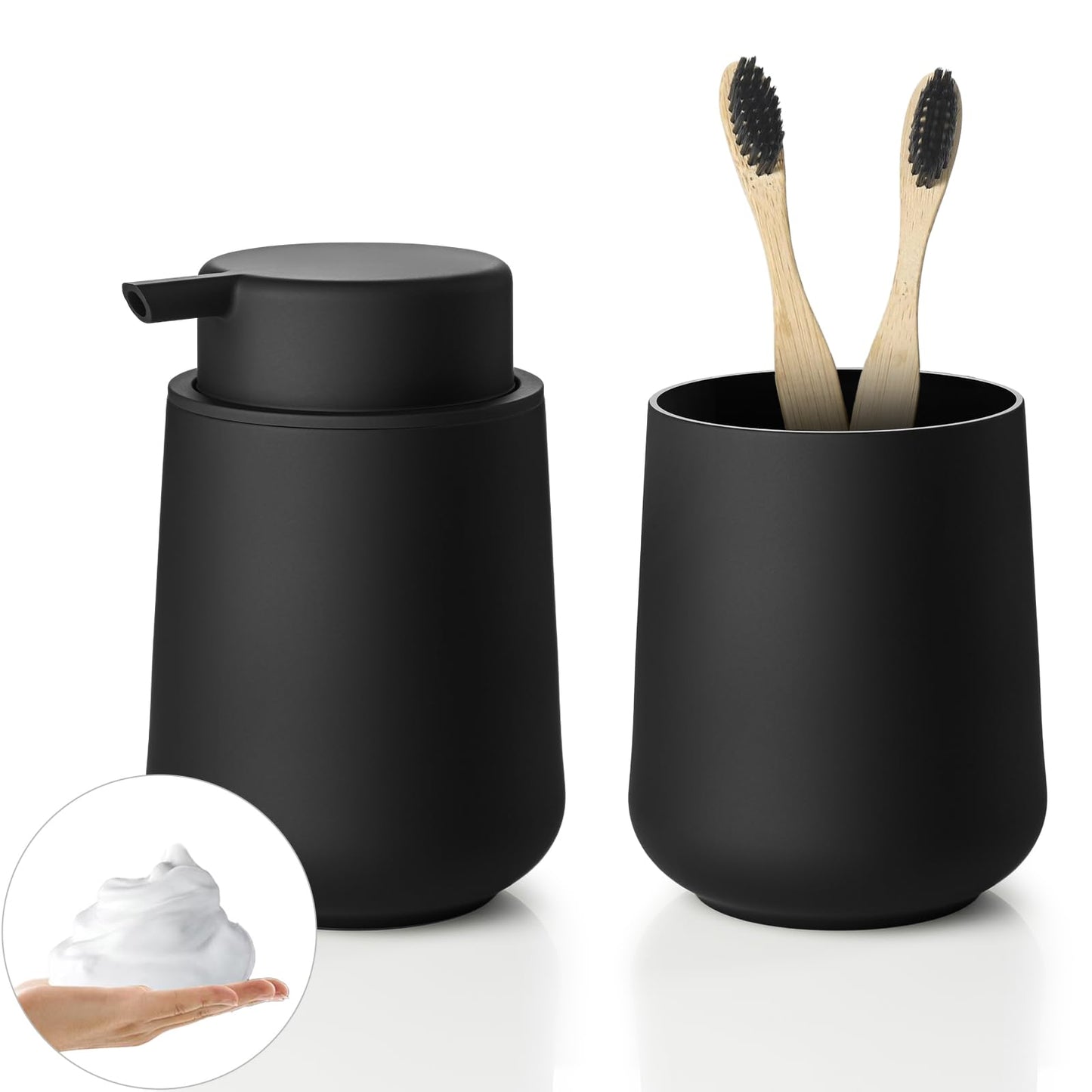 zuxzmj Matte Black Bathroom Toothbrush Holder Set Plastic Foaming Hand Soap Dispenser and Toothbrush Holders 2 Piece