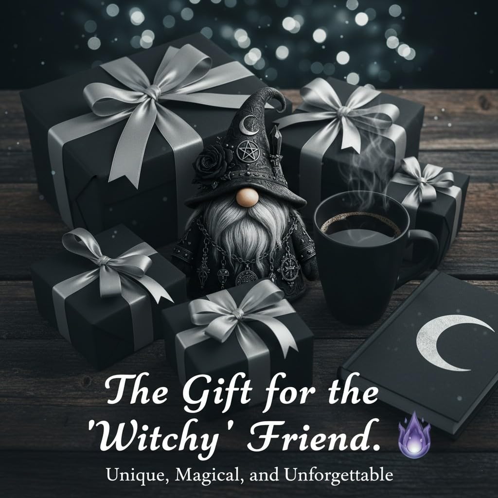 Gothic Witchy Gnome Figurine, Halloween Gothic Gnomes Collectible Fall Decor, Resin Dark Fantasy Statue for Home Shelves, Mantels & Home Garden Yard Decorations Collectibles (1)
