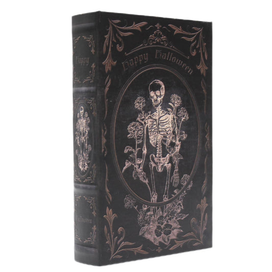 Microkize Decorative Vintage Book Shaped Trinket Storage Box Halloween Skull Embossed Pattern,Halloween Decoration Faux Book Boxes,Gothic Style Decorated Storage Box -24A-002
