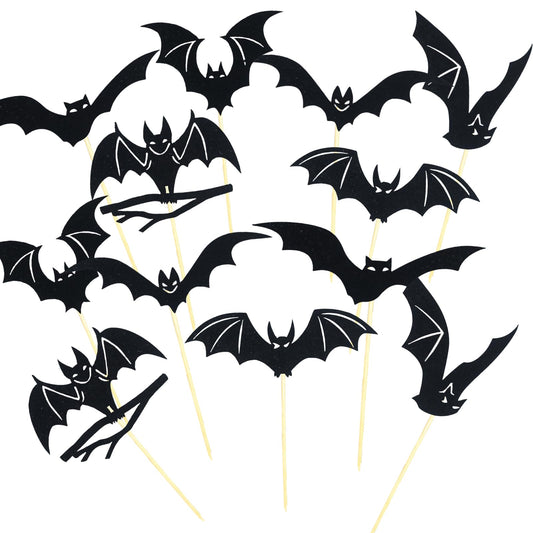 48 Pcs Halloween Black Bat Cupcake Toppers Set Glitter Bat Cupcake Toppers Picks Decor for Halloween Day Birthday Party Baby Shower