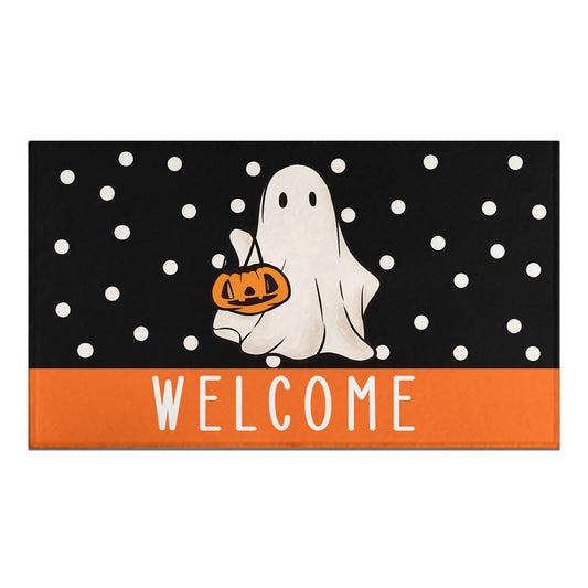 Halloween Welcome Doormat Non-Slip Spooky Boo Front Door Mat Halloween Decorations for Home Indoor Outdoor Low-Profile Rug Doormat for Halloween Decor 17"x30"