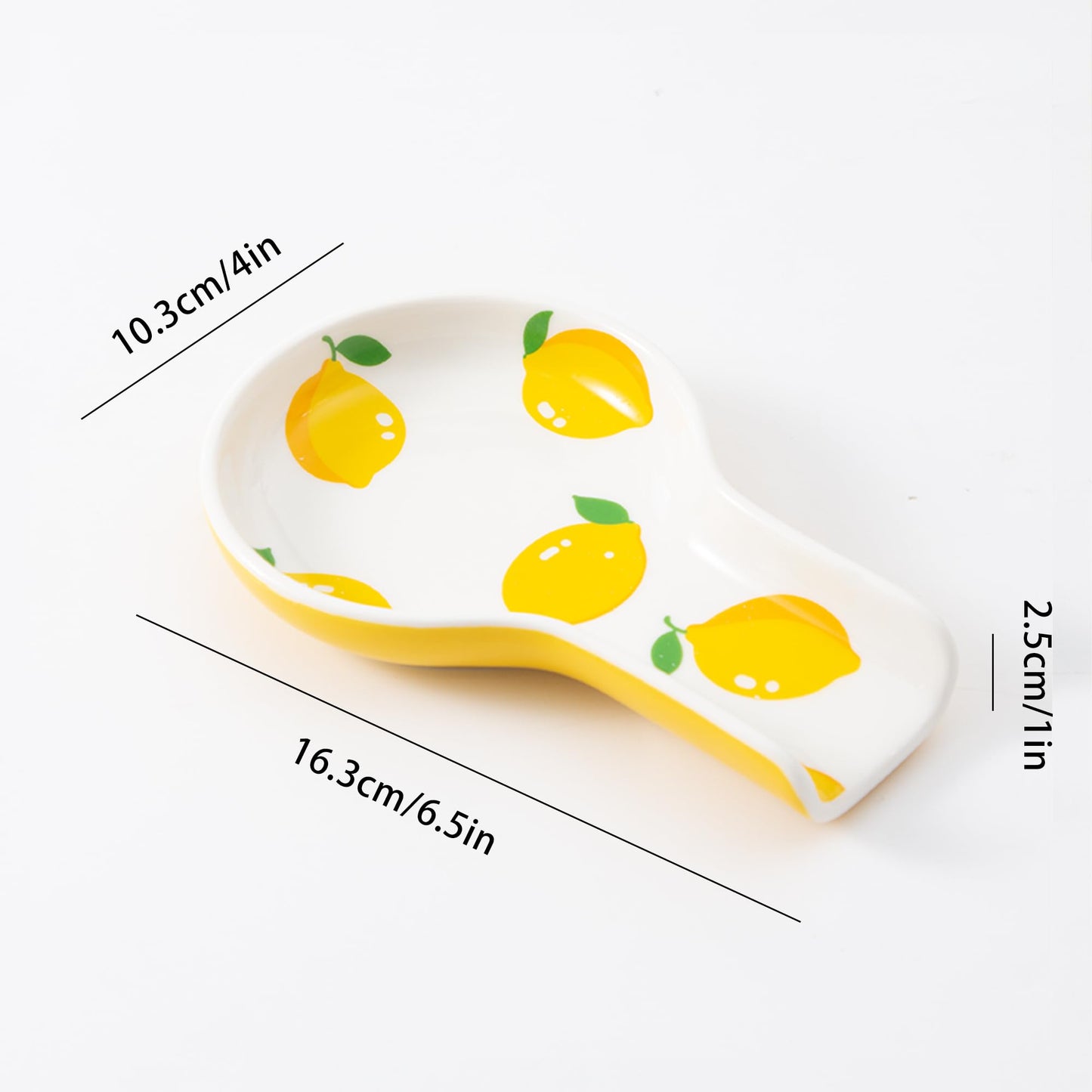 YumiPLUS Porcelain Fruit Spoon Rest, Ceramic Utensil Rest for Stove & Countertop, Cute Spoon Holder, Ideal Gift for Housewarming, Mother's Day and Valentine’s Day (lemon)