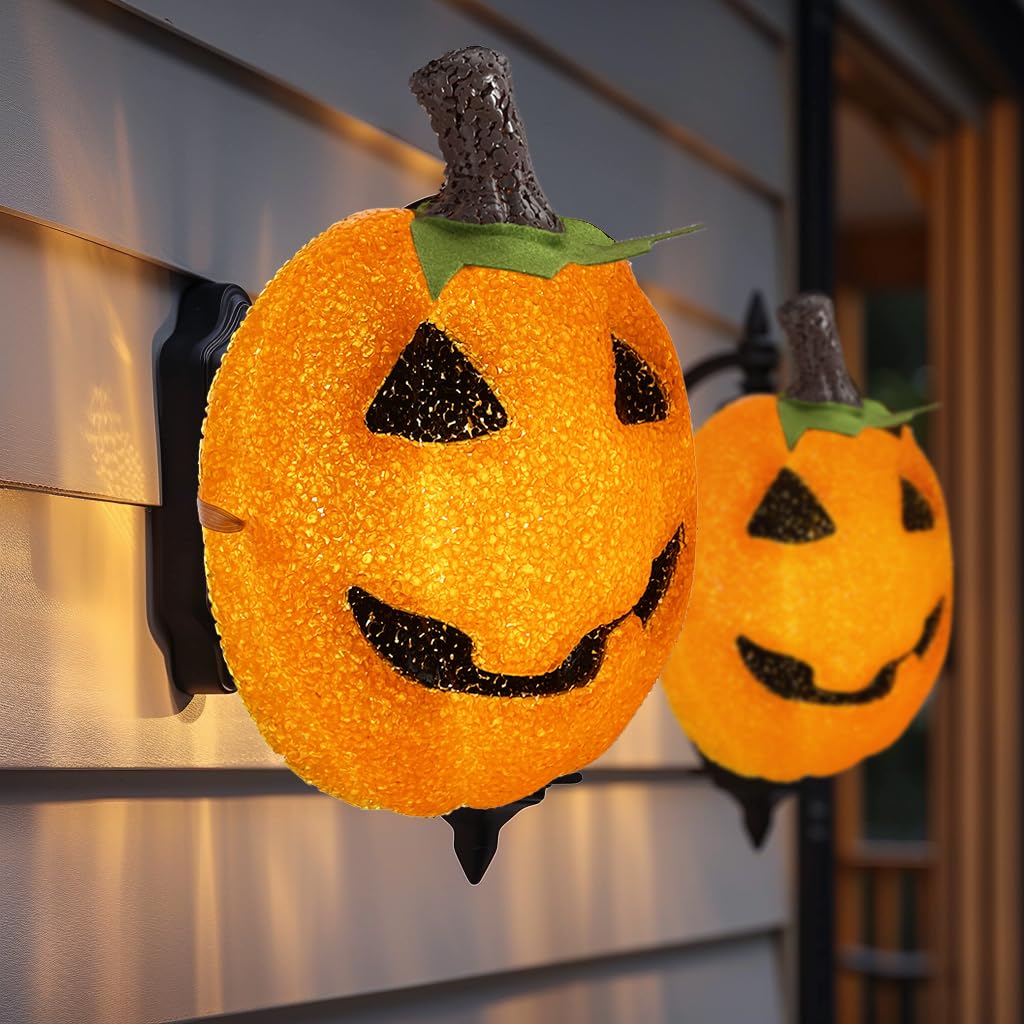 AOGU Pumpkin Porch Light Cover 2PC Halloween Decorations Outdoor Garage Lights Large Fixtures