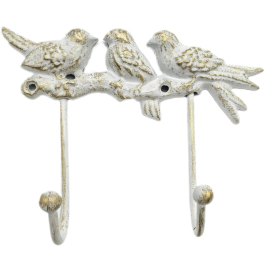 IROSANCO Vintage Cast Iron Bird Wall Hook White & Gold