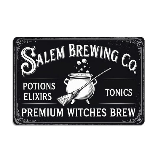Vintage ''Salem Brewing Co. '' Metal Sign - 8x12 Inch, Gothic Witch Brewing Plaques Art Sign For Kitchen, Pubs, Cafe, Living Room Decor, Halloween Party Accessories, Halloween Decor