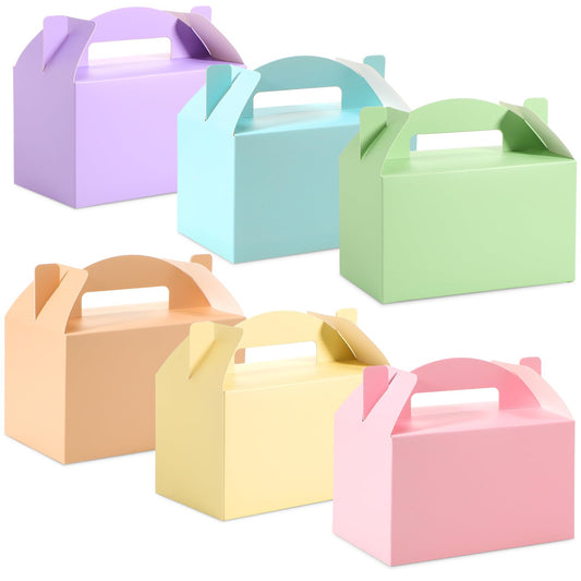 Tenare 36 Pcs Gable Gift Box Colorful Paper Candy Treat Snack Goodie Boxes with Handles Party Favors Bags for Teachers Mother's Day Graduation Nurse Birthday Decor, 6x3.5x3.5inch(Solid,Pastel Colors)