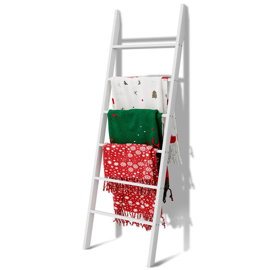 Delywh Wood Blanket Ladder, 57.5'' Rustic Towel Quilt Throw Blanket Ladders for The Living Room, Bedroom, Nursery Stand Holder, Wooden Decorative Ladder for Blankets Rack Farmhouse Home Decor, White
