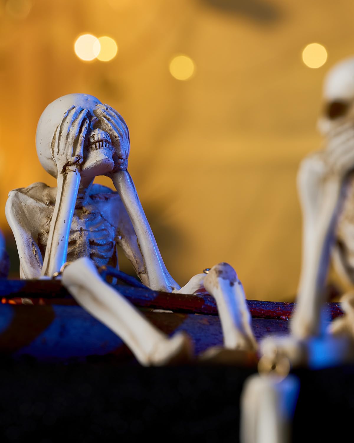KcBlueJp Halloween Decorations Indoor Skeleton Statues See Speak Hear No Evil Figurines for Mantel Table - Realistic Resin Skull Spooky Gothic Home Decor Set of 3