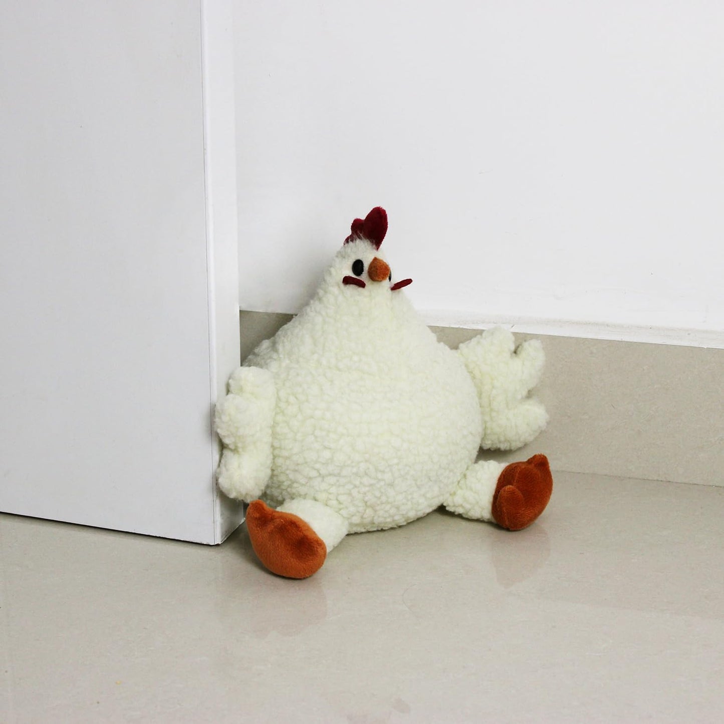 SANFERGE Cute Decorative Door Stopper for Home and Office Floor Door Stops, Fabric Animal Weighted Heavy Wall Protectors, White Chicken