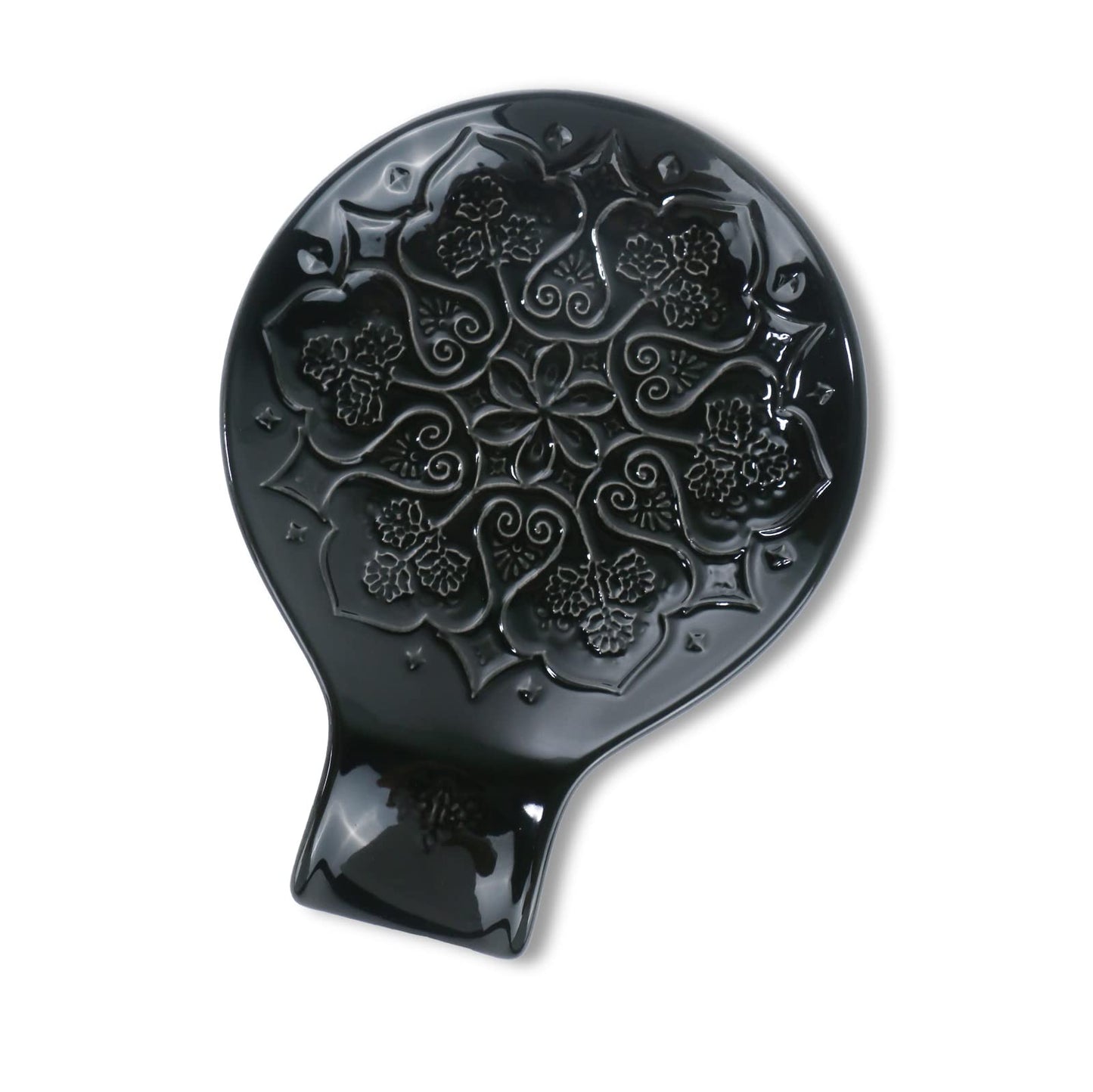 Ceramic Spoon Rest for Kitchen Counter and Stove Top - Farmhouse Style Ceramic Spoon Holder for Cooking & Counter Protection(Black)