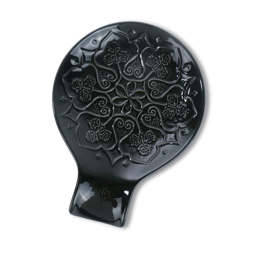 Ceramic Spoon Rest for Kitchen Counter and Stove Top - Farmhouse Style Ceramic Spoon Holder for Cooking & Counter Protection(Black)